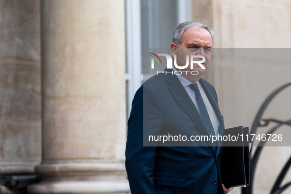 Francois-Noel Buffet, Minister attached to the Prime Minister, responsible for Overseas France, is at the Elysee Palace for the Council of M...