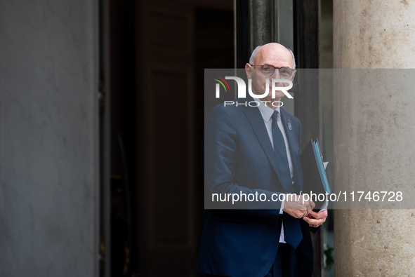 Didier Migaud, Minister of Justice, is at the Elysee Palace for the Council of Ministers in Paris, France, on November 6, 2024. 