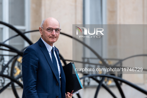 Didier Migaud, Minister of Justice, is at the Elysee Palace for the Council of Ministers in Paris, France, on November 6, 2024. 