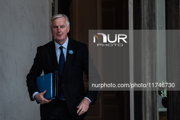 Prime Minister Michel Barnier is at the Elysee Palace for the Council of Ministers in Paris, France, on November 6, 2024. 