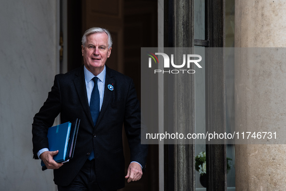 Prime Minister Michel Barnier is at the Elysee Palace for the Council of Ministers in Paris, France, on November 6, 2024. 