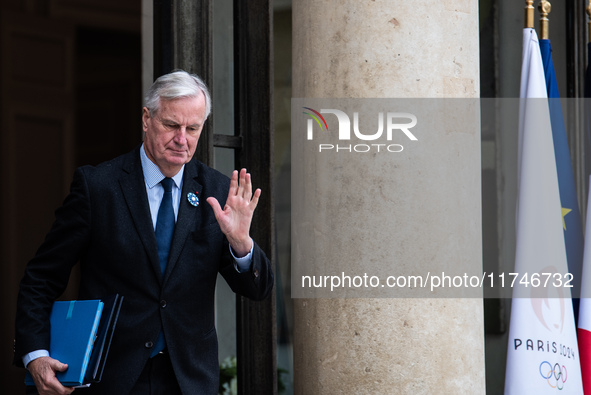 Prime Minister Michel Barnier is at the Elysee Palace for the Council of Ministers in Paris, France, on November 6, 2024. 