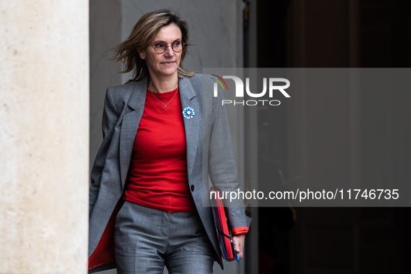 Agnes Pannier-Runacher, French Minister for Ecological Transition, Energy, Climate, and Risk Prevention, attends the Council of Ministers at...