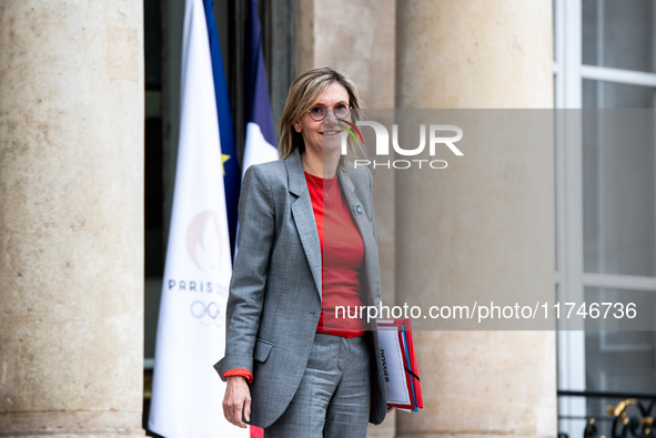 Agnes Pannier-Runacher, French Minister for Ecological Transition, Energy, Climate, and Risk Prevention, attends the Council of Ministers at...