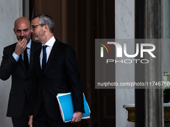 Alexis Kohler, Secretary General for the Presidency of the Republic, and Jean-Noel Barrot, Minister of Foreign Affairs, are at the Elysee fo...