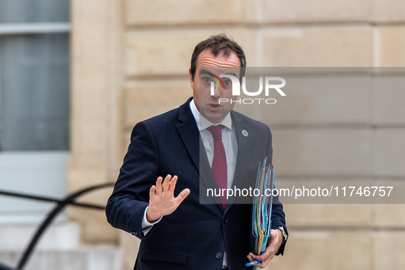 Sebastien Lecornu, Minister of the Armed Forces, attends the Council of Ministers at the Elysee in Paris, France, on November 6, 2024. 