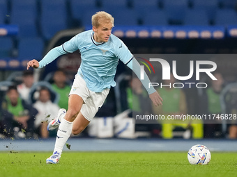 Gustav Isaksen of SS Lazio during the Serie A Enilive match between SS Lazio and Cagliari Calcio at Stadio Olimpico on November 4, 2024 in R...