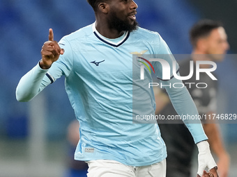 Boulaye Dia of SS Lazio celebrates after scoring first goal during the Serie A Enilive match between SS Lazio and Cagliari Calcio at Stadio...