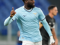 Boulaye Dia of SS Lazio celebrates after scoring first goal during the Serie A Enilive match between SS Lazio and Cagliari Calcio at Stadio...