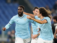 Boulaye Dia of SS Lazio celebrates after scoring first goal during the Serie A Enilive match between SS Lazio and Cagliari Calcio at Stadio...