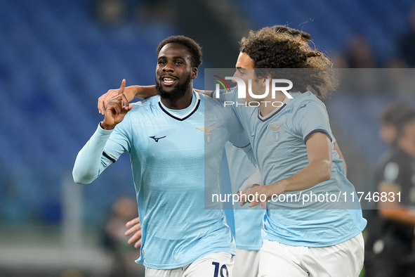 Boulaye Dia of SS Lazio celebrates after scoring first goal during the Serie A Enilive match between SS Lazio and Cagliari Calcio at Stadio...