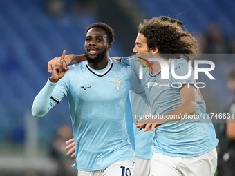 Boulaye Dia of SS Lazio celebrates after scoring first goal during the Serie A Enilive match between SS Lazio and Cagliari Calcio at Stadio...