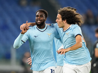 Boulaye Dia of SS Lazio celebrates after scoring first goal during the Serie A Enilive match between SS Lazio and Cagliari Calcio at Stadio...