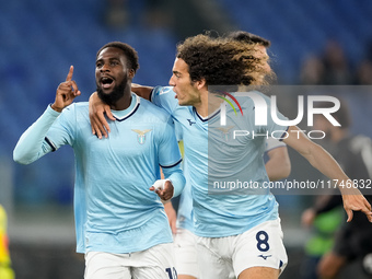 Boulaye Dia of SS Lazio celebrates after scoring first goal during the Serie A Enilive match between SS Lazio and Cagliari Calcio at Stadio...