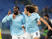 Boulaye Dia of SS Lazio celebrates after scoring first goal during the Serie A Enilive match between SS Lazio and Cagliari Calcio at Stadio...