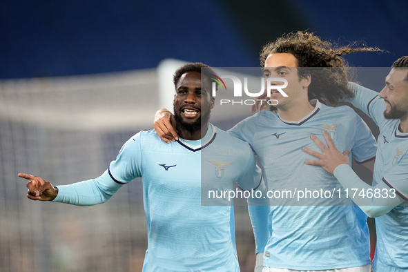 Boulaye Dia of SS Lazio celebrates after scoring first goal during the Serie A Enilive match between SS Lazio and Cagliari Calcio at Stadio...