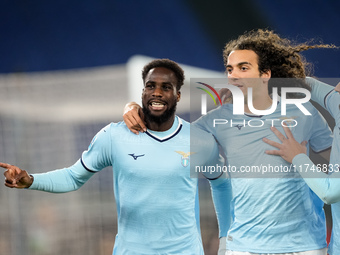 Boulaye Dia of SS Lazio celebrates after scoring first goal during the Serie A Enilive match between SS Lazio and Cagliari Calcio at Stadio...