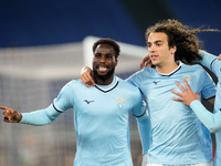 Boulaye Dia of SS Lazio celebrates after scoring first goal during the Serie A Enilive match between SS Lazio and Cagliari Calcio at Stadio...