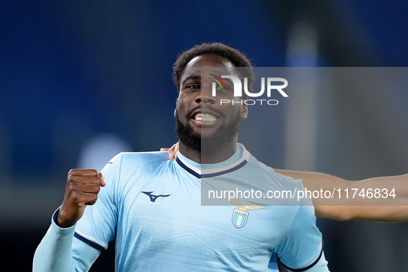 Boulaye Dia of SS Lazio celebrates after scoring first goal during the Serie A Enilive match between SS Lazio and Cagliari Calcio at Stadio...