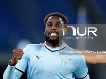 Boulaye Dia of SS Lazio celebrates after scoring first goal during the Serie A Enilive match between SS Lazio and Cagliari Calcio at Stadio...