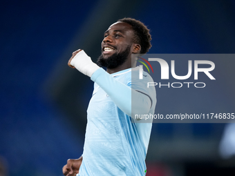 Boulaye Dia of SS Lazio celebrates after scoring first goal during the Serie A Enilive match between SS Lazio and Cagliari Calcio at Stadio...