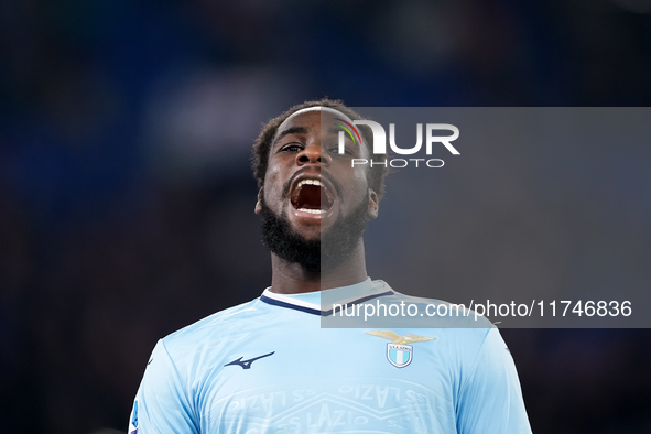 Boulaye Dia of SS Lazio celebrates after scoring first goal during the Serie A Enilive match between SS Lazio and Cagliari Calcio at Stadio...