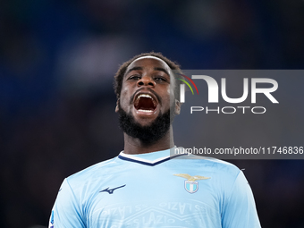 Boulaye Dia of SS Lazio celebrates after scoring first goal during the Serie A Enilive match between SS Lazio and Cagliari Calcio at Stadio...