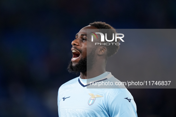 Boulaye Dia of SS Lazio celebrates after scoring first goal during the Serie A Enilive match between SS Lazio and Cagliari Calcio at Stadio...