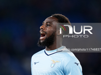 Boulaye Dia of SS Lazio celebrates after scoring first goal during the Serie A Enilive match between SS Lazio and Cagliari Calcio at Stadio...