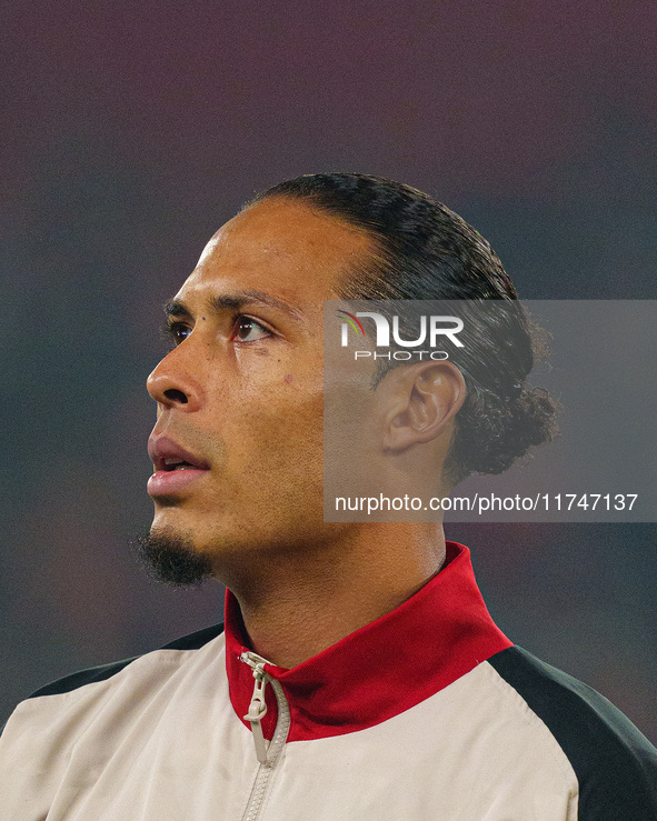 Liverpool's Virgil van Dijk participates in the UEFA Champions League 2024/25 League Phase MD4 match between Liverpool and Bayer Leverkusen...