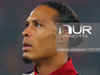 Liverpool's Virgil van Dijk participates in the UEFA Champions League 2024/25 League Phase MD4 match between Liverpool and Bayer Leverkusen...