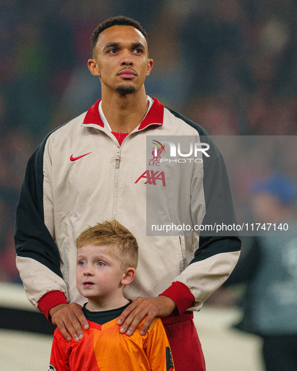 Trent Alexander-Arnold of Liverpool plays during the UEFA Champions League 2024/25 League Phase MD4 match between Liverpool and Bayer Leverk...