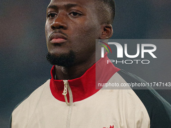 Ibrahima Konate of Liverpool plays during the UEFA Champions League 2024/25 League Phase MD4 match between Liverpool and Bayer Leverkusen at...