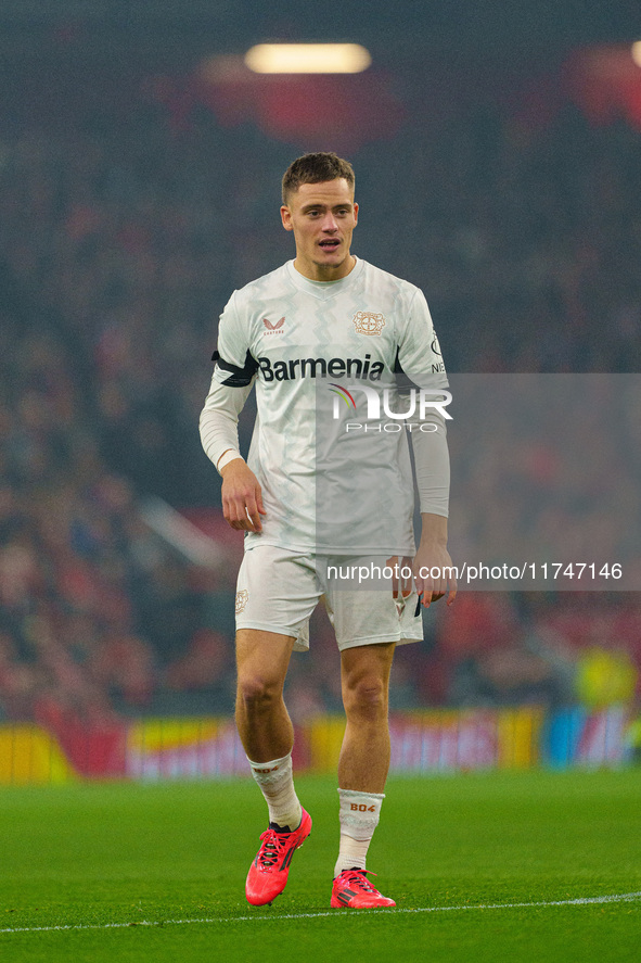 Florian Wirtz of Bayer Leverkusen participates in the UEFA Champions League 2024/25 League Phase MD4 match between Liverpool and Bayer Lever...