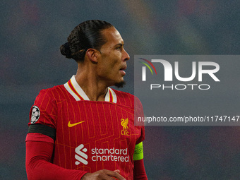 Liverpool's Virgil van Dijk participates in the UEFA Champions League 2024/25 League Phase MD4 match between Liverpool and Bayer Leverkusen...