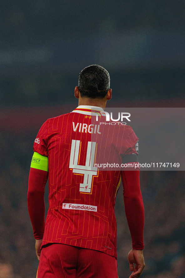 Liverpool's Virgil van Dijk participates in the UEFA Champions League 2024/25 League Phase MD4 match between Liverpool and Bayer Leverkusen...