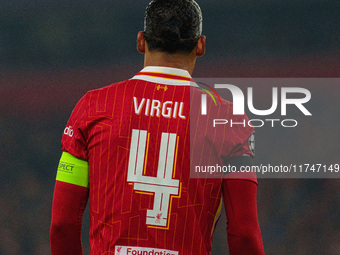 Liverpool's Virgil van Dijk participates in the UEFA Champions League 2024/25 League Phase MD4 match between Liverpool and Bayer Leverkusen...