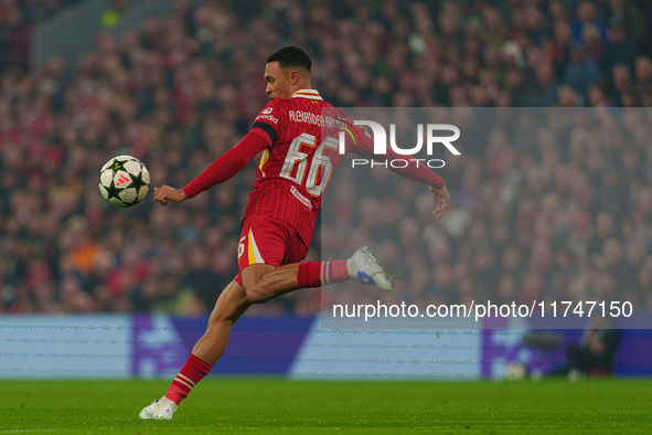 Trent Alexander-Arnold of Liverpool plays during the UEFA Champions League 2024/25 League Phase MD4 match between Liverpool and Bayer Leverk...