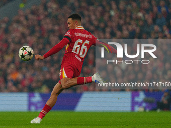 Trent Alexander-Arnold of Liverpool plays during the UEFA Champions League 2024/25 League Phase MD4 match between Liverpool and Bayer Leverk...