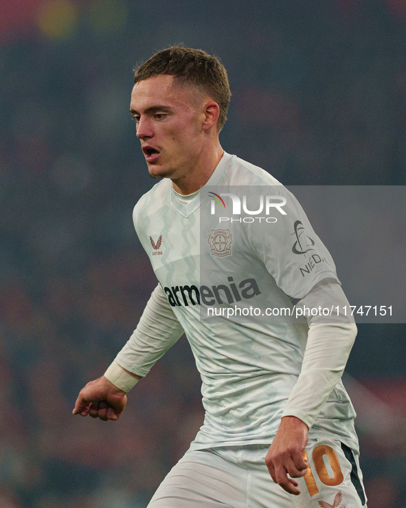 Florian Wirtz of Bayer Leverkusen participates in the UEFA Champions League 2024/25 League Phase MD4 match between Liverpool and Bayer Lever...