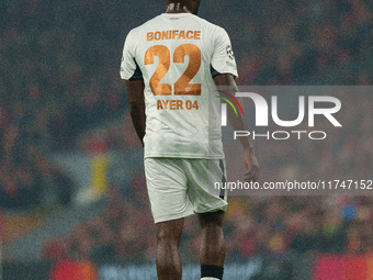 Victor Boniface of Bayer Leverkusen participates in the UEFA Champions League 2024/25 League Phase MD4 match between Liverpool and Bayer Lev...