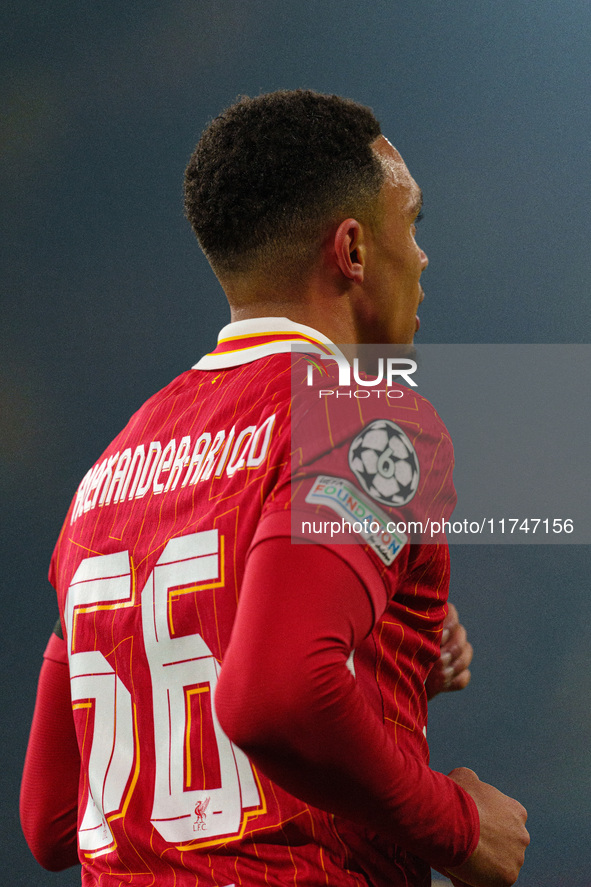 Trent Alexander-Arnold of Liverpool plays during the UEFA Champions League 2024/25 League Phase MD4 match between Liverpool and Bayer Leverk...