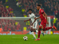 Ryan Gravenberch of Liverpool plays during the UEFA Champions League 2024/25 League Phase MD4 match between Liverpool and Bayer Leverkusen a...