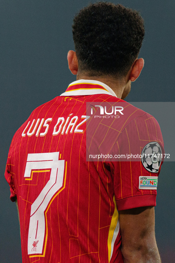 Curtis Jones of Liverpool participates in the UEFA Champions League 2024/25 League Phase MD4 match between Liverpool and Bayer Leverkusen at...