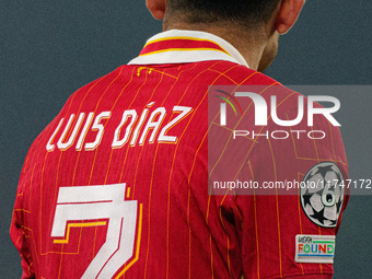 Curtis Jones of Liverpool participates in the UEFA Champions League 2024/25 League Phase MD4 match between Liverpool and Bayer Leverkusen at...