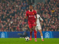 Ryan Gravenberch of Liverpool plays during the UEFA Champions League 2024/25 League Phase MD4 match between Liverpool and Bayer Leverkusen a...