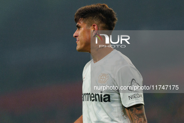 Piero Hincapie of Bayer Leverkusen is in action during the UEFA Champions League 2024/25 League Phase MD4 match between Liverpool and Bayer...