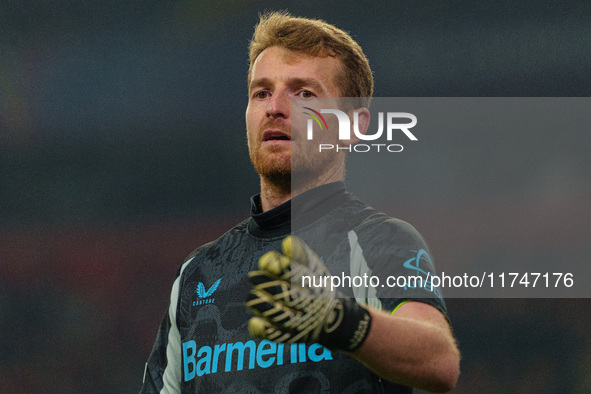 Lukas Hradecky of Bayer Leverkusen is in action during the UEFA Champions League 2024/25 League Phase MD4 match between Liverpool and Bayer...