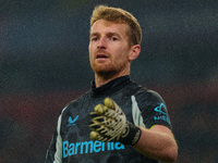 Lukas Hradecky of Bayer Leverkusen is in action during the UEFA Champions League 2024/25 League Phase MD4 match between Liverpool and Bayer...