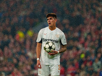 Piero Hincapie of Bayer Leverkusen is in action during the UEFA Champions League 2024/25 League Phase MD4 match between Liverpool and Bayer...